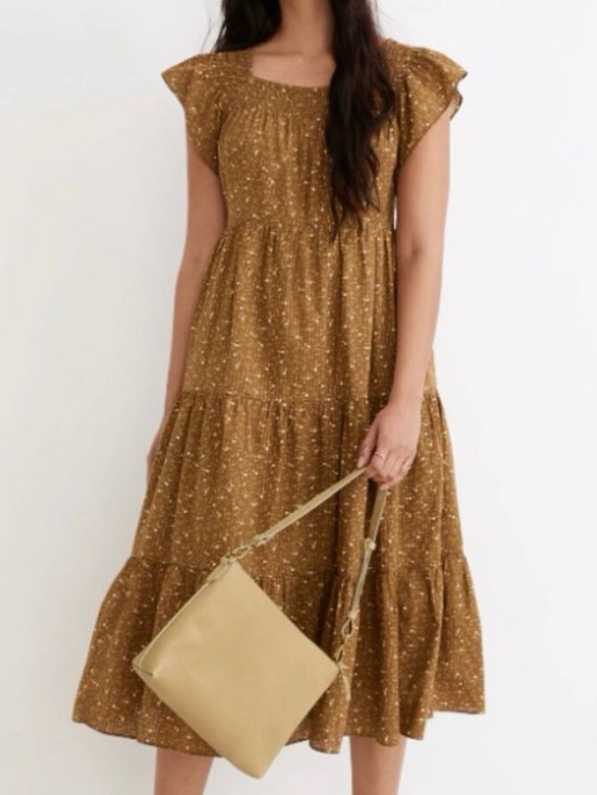 Madewell Dresses & Skirts - Madewell Ruffle-Sleeve Tiered Midi Dress in Daisy Stitch Weathered Olive M